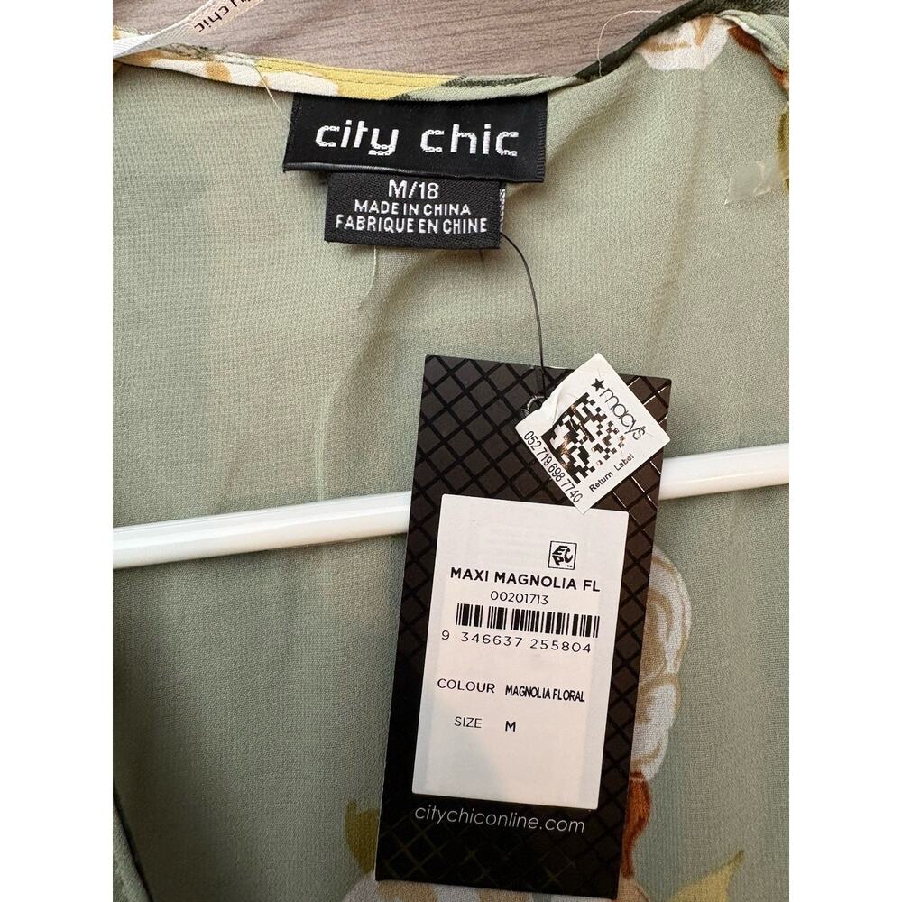 NWT City Chic Maxi Dress In Dusty Green Floral Size 18 Tie Waist Hi Low Flowy - Picture 4 of 12